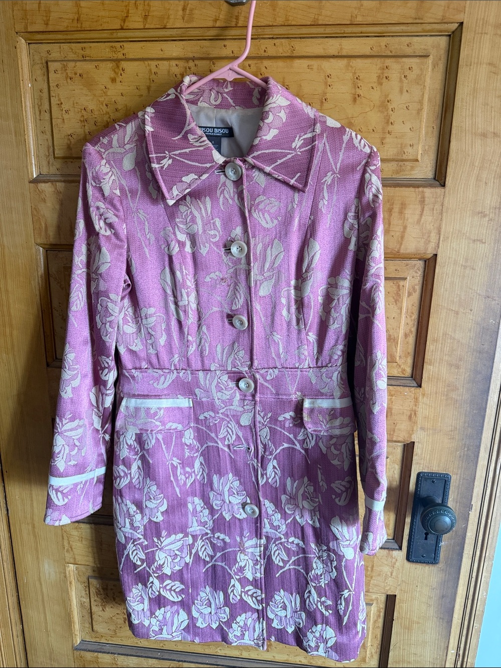 Vintage Bisou Bisou Pink Floral Button-Up Trench Coat